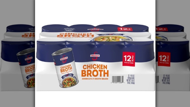 Swanson chicken broth on white background
