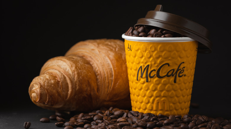 McDonald's coffee cup and croissant