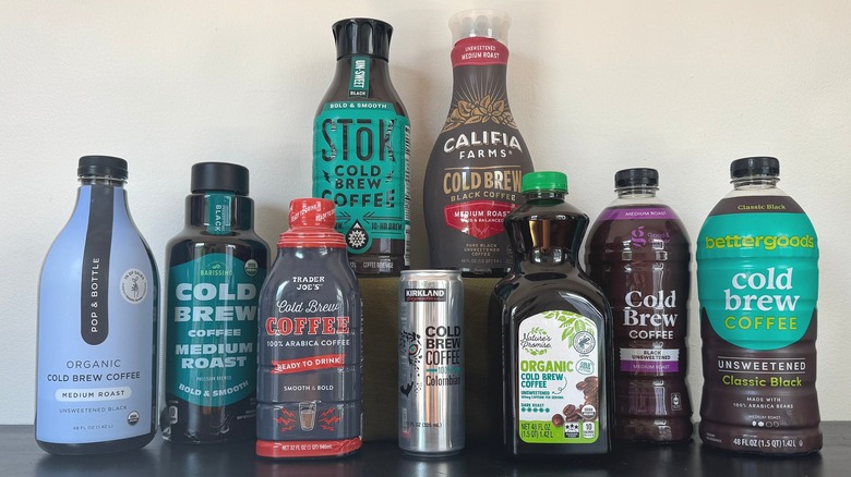 Various containers of store-bought cold brew