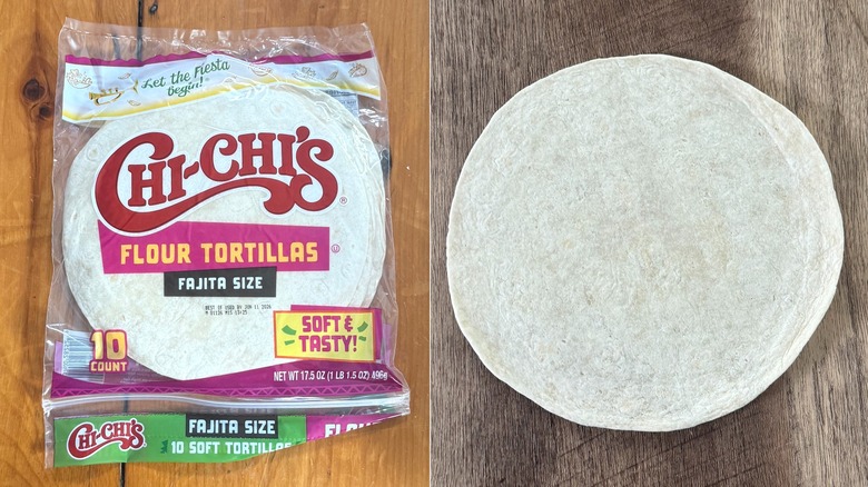 Chi-Chi's flour tortillas, in and out of the packaging