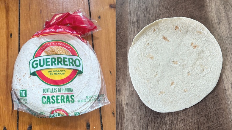 Guerrero flour tortillas, in and out of the packaging