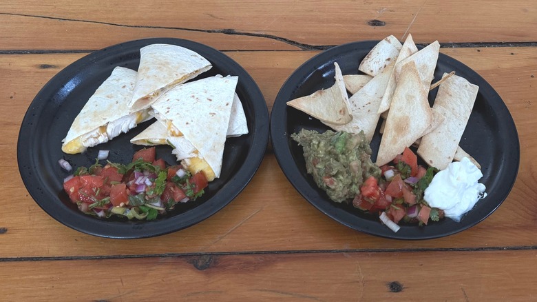 Plates of chicken quesadillas & homemade chips