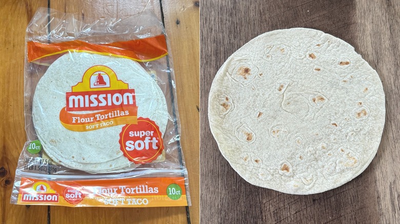 Mission flour tortillas, in and out of the packaging