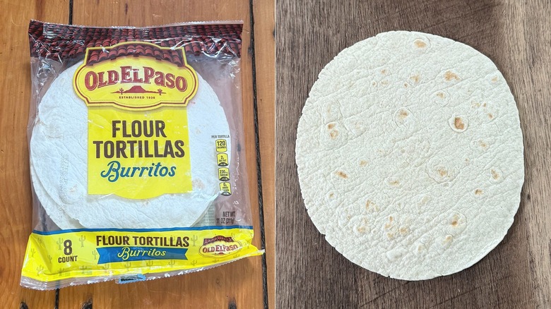 Old El Paso flour tortillas, in and out of the packaging