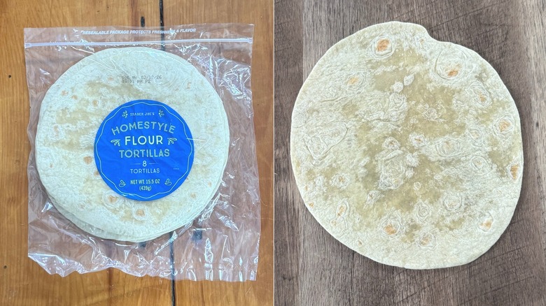 Trader Joe's Homestyle flour tortillas, in and out of the packaging