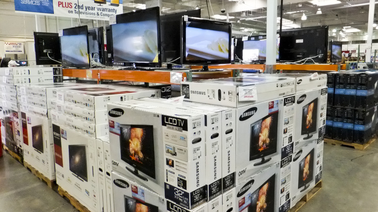 A display of TVs at Costco