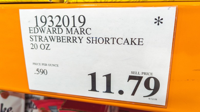 A Costco product tag for Edward Marc Strawberry Shortcake