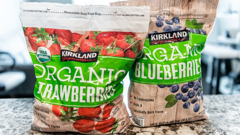Bags of Kirkland Signature Organic Strawberries and Blueberries