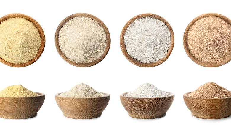 variety of flours in bowls