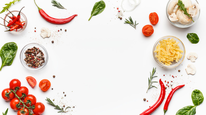 vegetables and cheese on white