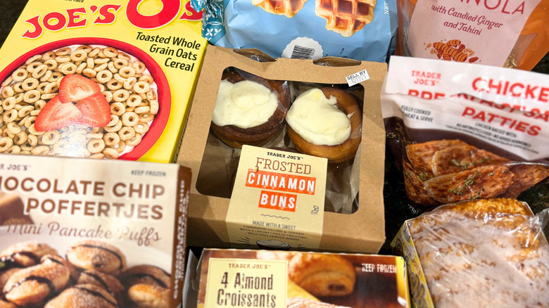 A pile of overlapping breakfast food packages