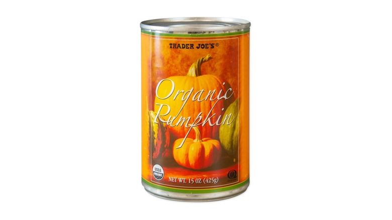 A can of Trader Joe's Organic Pumpkin puree