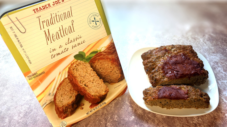 Packaged and cooked and plated meatloaf