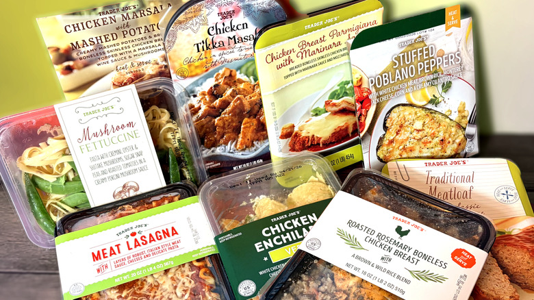 Variety of packaged prepared meals from Trader Joe's