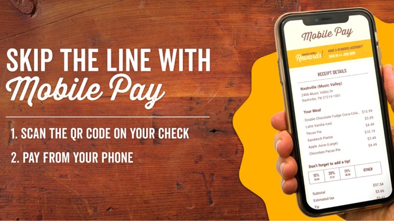 Visual explanation of Cracker Barrel's mobile pay app feature
