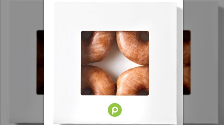 Publix glazed donuts in a white box with the store logo on it