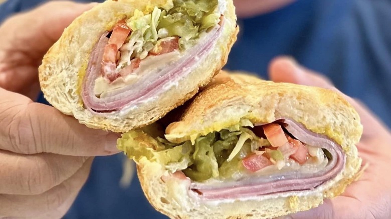 A close-up of a sub on Publix hoagie rolls