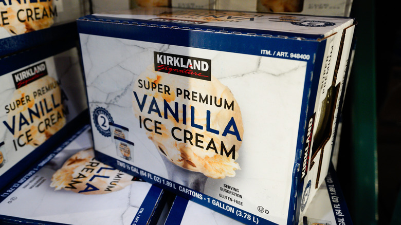 Container of Kirkland Signsture Super Premium vanilla ice cream