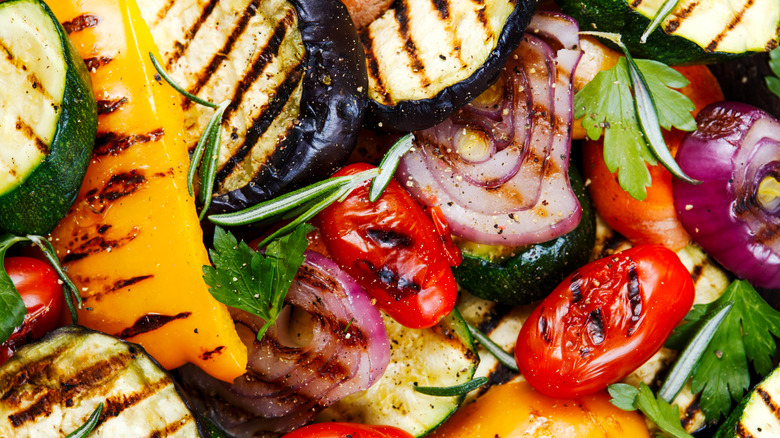 Close up of grilled vegetables with distinct char marks