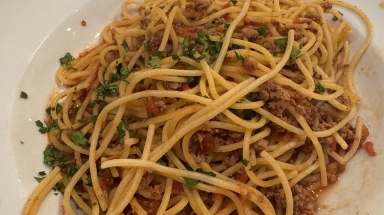 Plate of Brio Italian Grille Spaghetti Bolognese