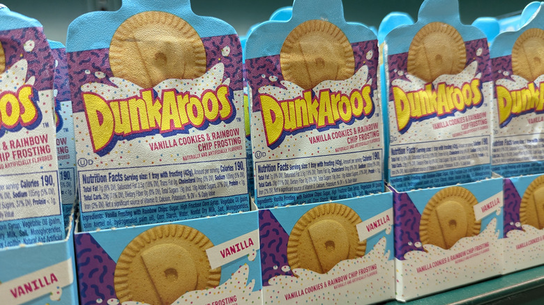 Boxes of Dunkaroos stacked in their retail display boxes.