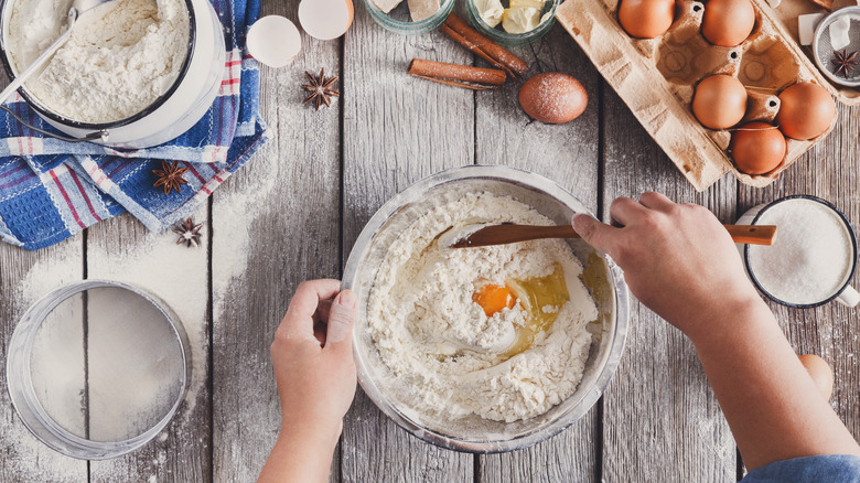 Making dough in a bowl