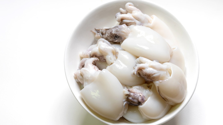 Cleaned cuttlefish in a bowl