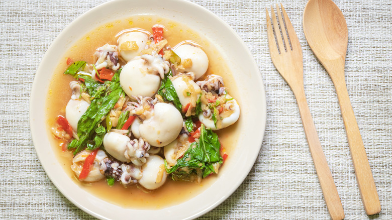 Cuttlefish stir-fry on plate