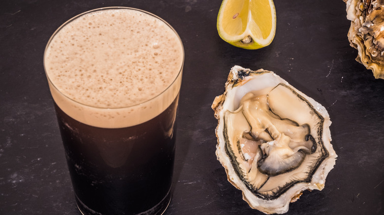 Stout with oyster and lemon