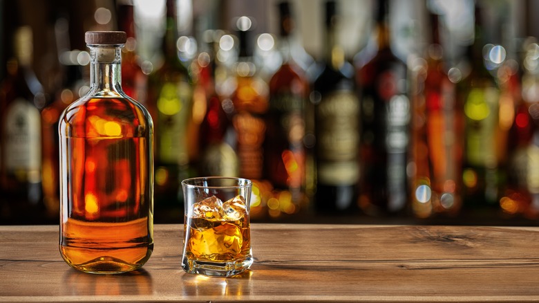 bottle of bourbon on bar
