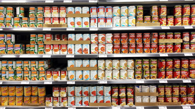Rows of canned soup