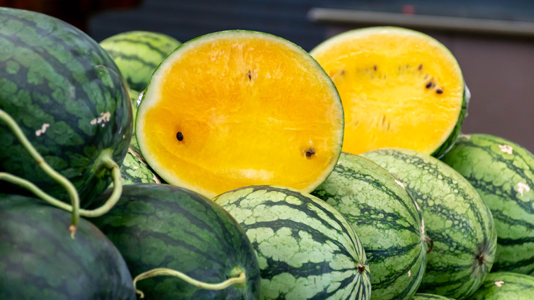 yellow watermelon halves