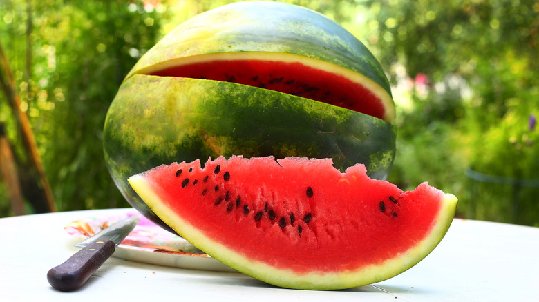slice from large watermelon