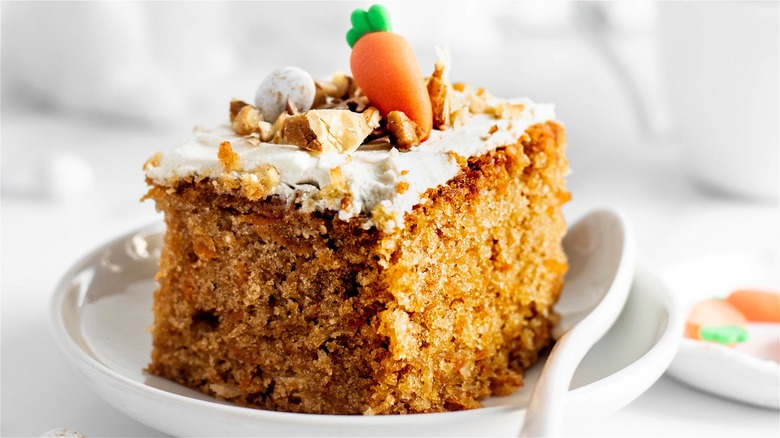 Carrot cake slice with spoon 