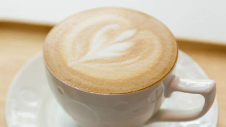 Vanilla latte close up in mug