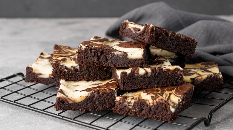 Cheesecake brownies on wire rack
