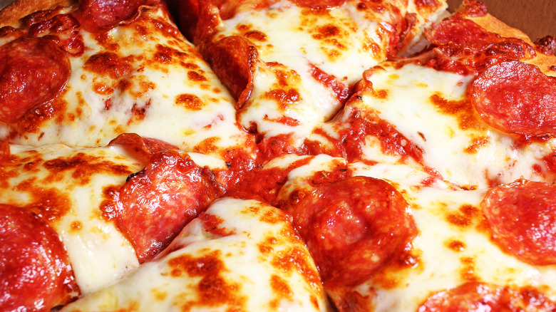 Close up of pepperoni slices