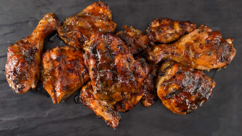 Different cuts of barbecue chicken
