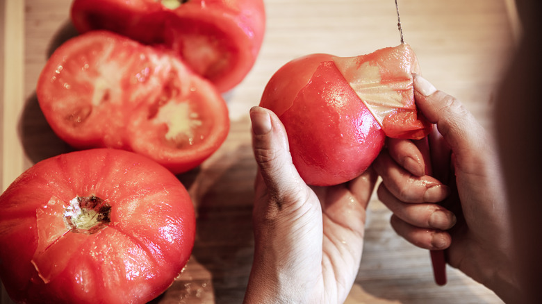 peeling tomato skins