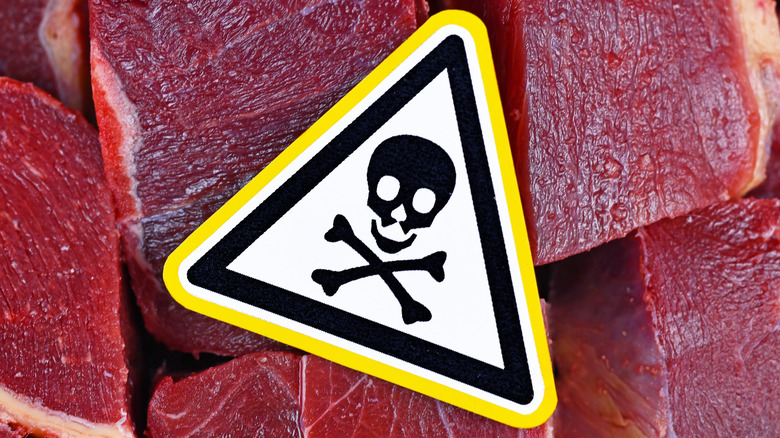 meat with skull and crossbones warning 