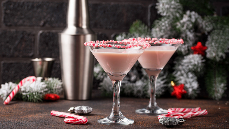 Peppermint martinis with candy cane rims