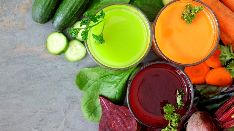 Various colorful vegetable juices