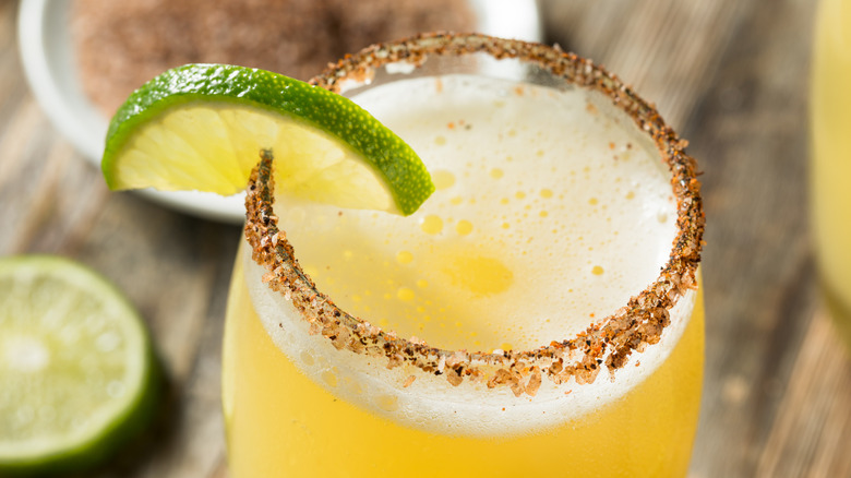 Beer with salted rim and lime