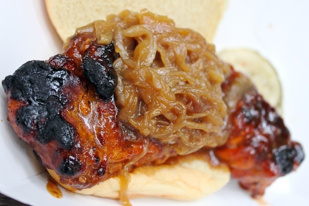 BBQ Pork Steak Sandwich with Caramelized Onions
