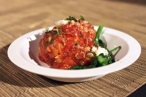 Polpettine wrapped in Pork Belly with Sauteed Broccoli Rabe