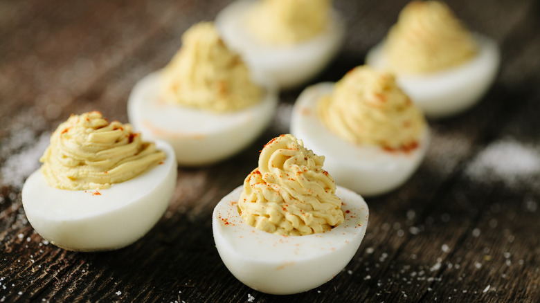 closeup of a deviled egg 