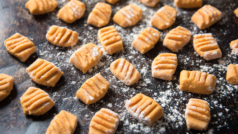 Tray of raw gnocchi