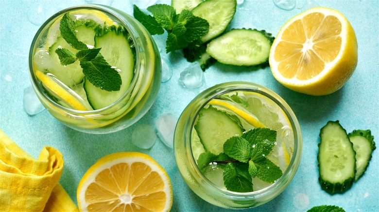 Glasses of cucumber lemonade