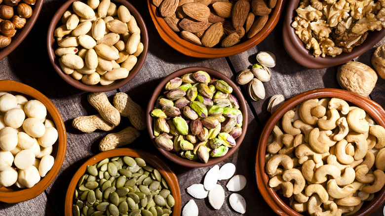 bowls holding nuts and seeds