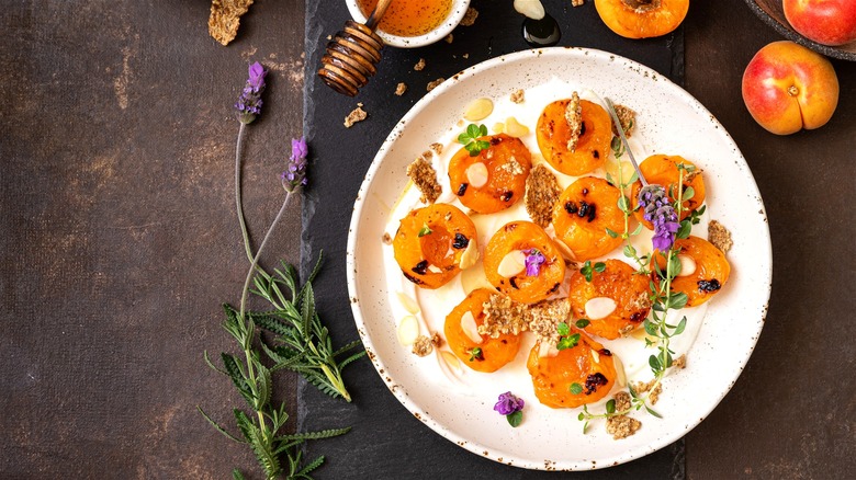 Charred stone fruit with lavender